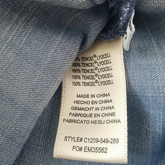 Cloth & Stone Womens Top S Chambray Lace Up Cottagecore Peasant Boho Soft Denim - Picture 8 of 8